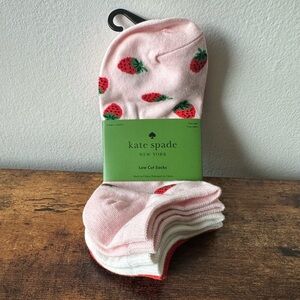 kate spade 3 Pack Women’s Pink Strawberry Low Cut Socks Red & White NWT